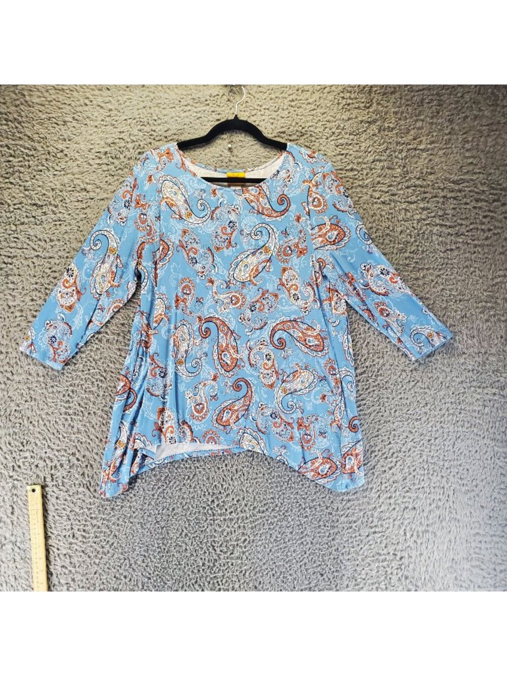 Ruby Rd. Top Women’s Large Light Blue Paisley Print 3/4 Sleeve Stretchy Tunic